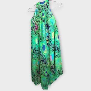 Tunic Womens Dress Sz Large Green Blue‎ Peacock Silk Layers Caftan Boho Swiftie